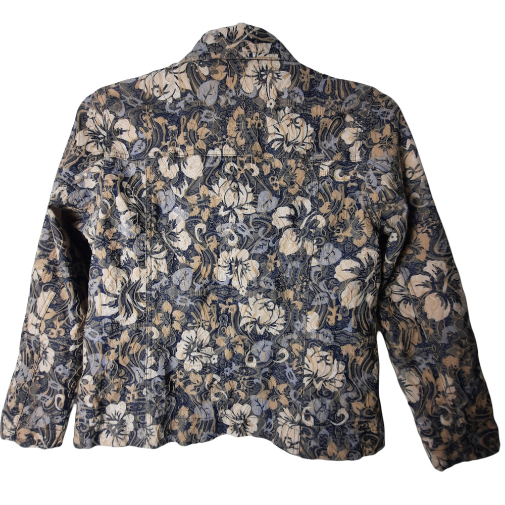Analogy Embroidered Tan and Blue Button Front Blazer Jacket PL - Picture 2 of 7